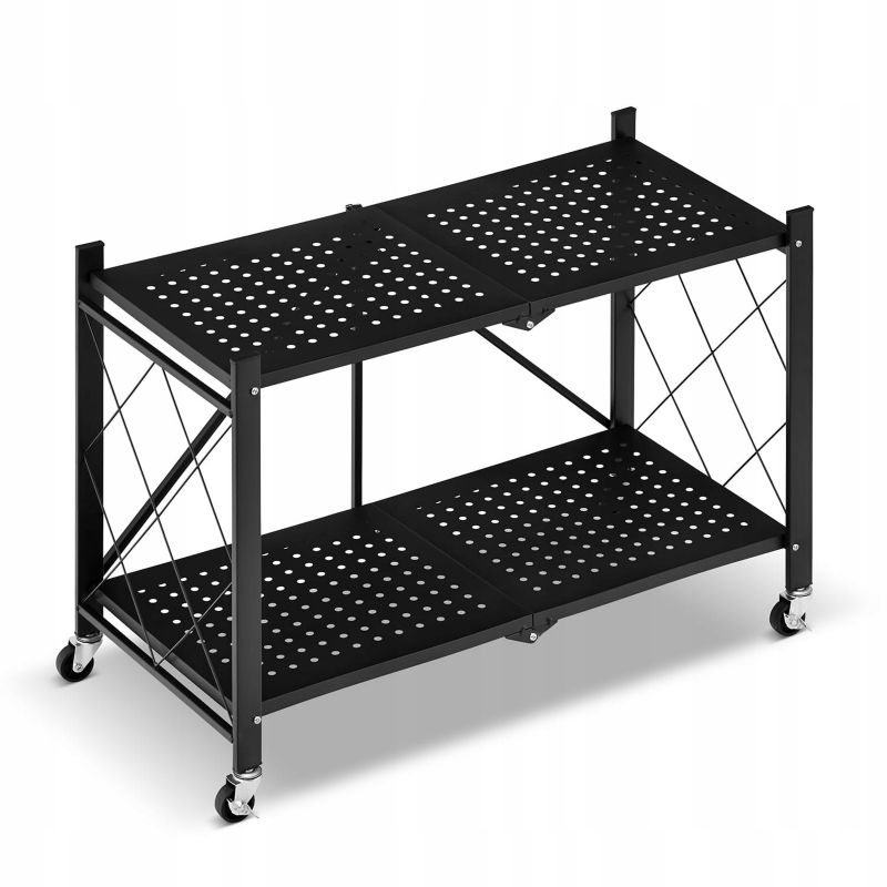 Regał HIGHER metalowy składany na kółkach czarny 2 półki mobilny loftowy 1 szt.