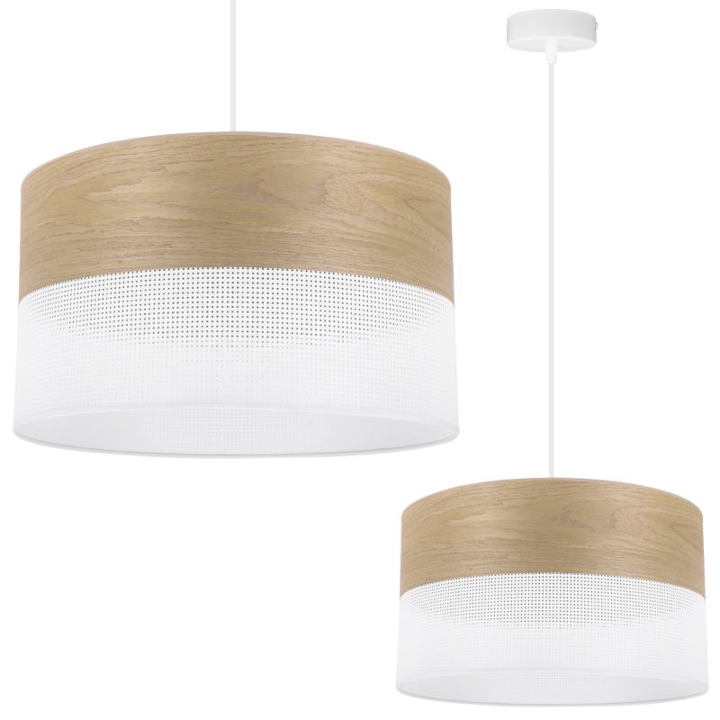 Lampa sufitowa wisząca Light Home LH Wood 1x E27 60W fornir dąb złocisty/biały klosz 35cm 1szt.