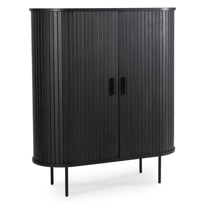 Komoda Wysoka Trish 100 cm Dwudrzwiowa Rozsuwana Ryflowana Czarna 1 szt