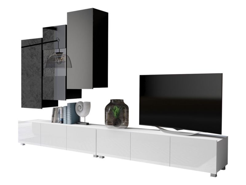 Meblościanka MIRJAN 24 Calabrini XVII czarny + czarny połysk / biały + biały połysk 1 kpl.