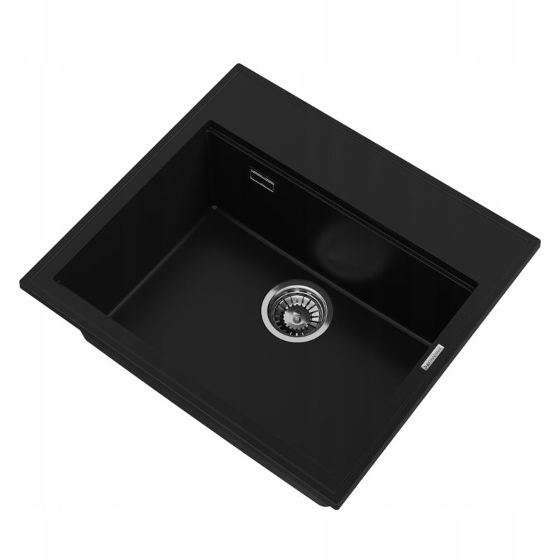 Zlewozmywak Granitowy Jednokomorowy Granitan Verno Czarny Zestaw Zlew Syfon Chrom 1 kpl.