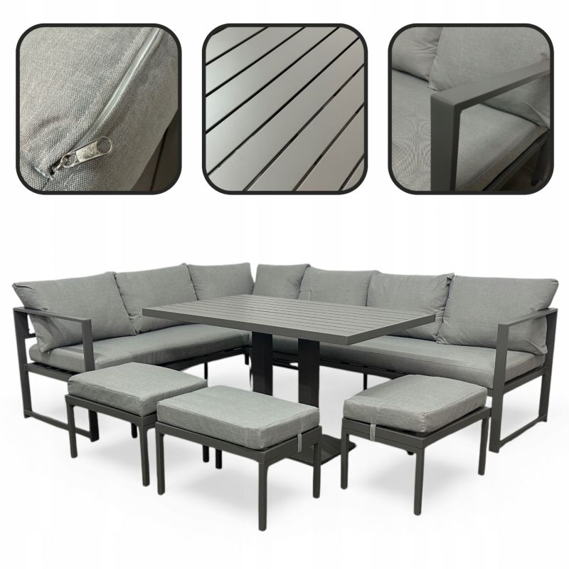 Zestaw wypoczynkowy MTG Torrox 9 osobowy szary 1 kpl