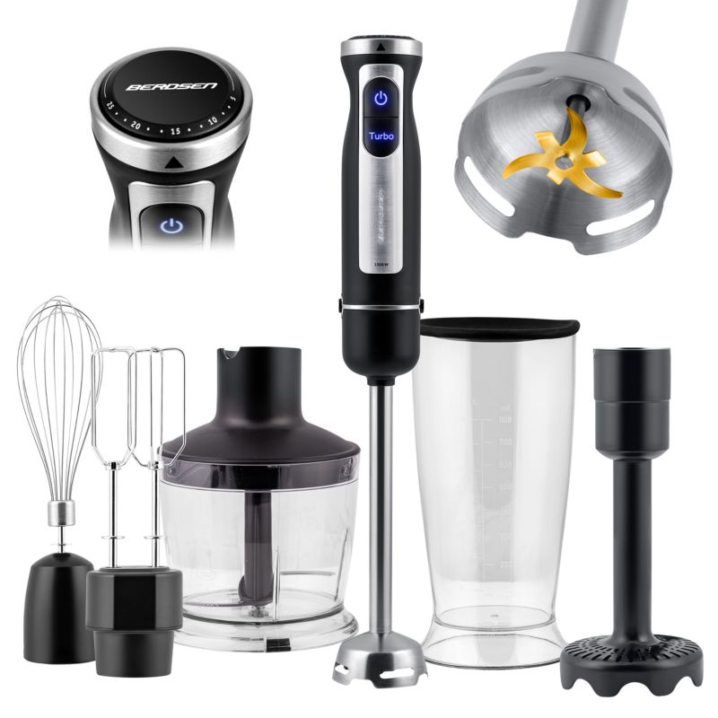 Blender ręczny Berdsen 1500W wielofunkcyjny 5w1 tytanowe ostrza 1 szt.