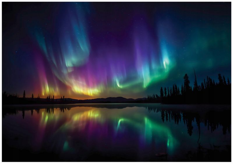 Fototapeta WALLARENA Do Sypialni Salonu Na Flizelinie Zorza polarna Krajobraz Natura Kolorowy 250x175 cm 16198VX5 1 szt.