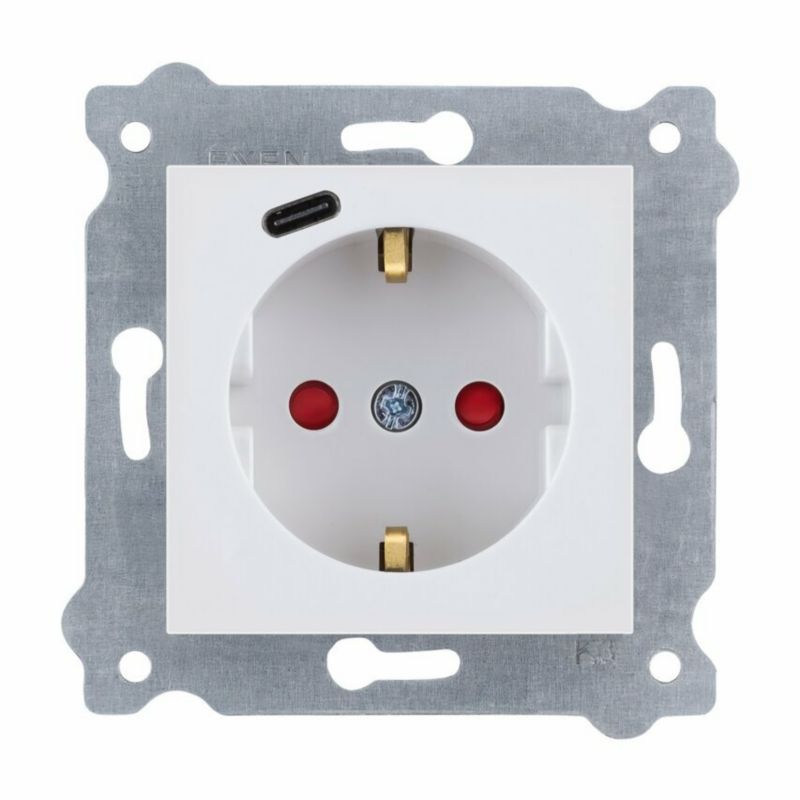 Gniazdo z uziemieniem Exen Schuko 2p+e + usb Typ C Exen Biały 1 szt.