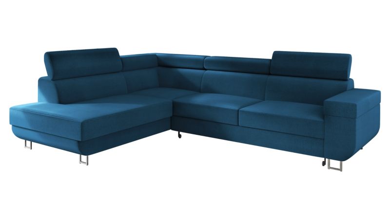 Narożnik z funkcją spania MIRJAN 24 Fonti lewy z regulowanymi zagłówkami szafirowy plusz 1 szt.