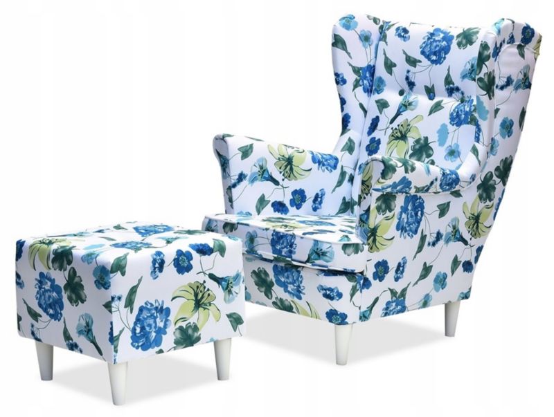 Fotel uszak do salonu z podnóżkiem Family Meble ARI PRINT kwiaty 1szt