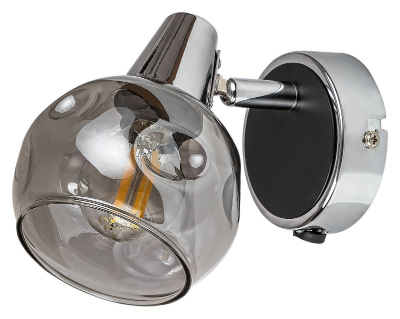 Kinkiet ścienny Rabalux Tamara chromowany szkło dymne z włącznikiem 1 x E14 x IP20 wym: 12,5 x 10 x 14 cm - 1 szt.