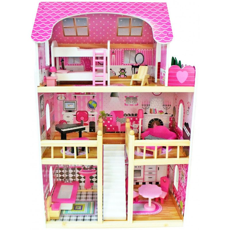 Drewniany domek dla lalek 4iQ Group BASIA różowy 1szt.