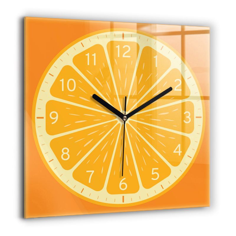 Zegar szklany czarne wskazówki Wallfluent 60x60 cm Soczysta pomarańcza 1 szt.