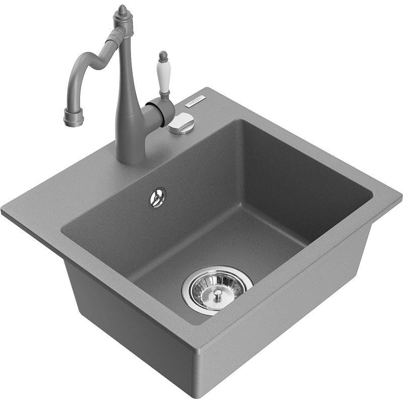 Zlewozmywak granitowy 1-komorowy Mexen Milo z baterią kuchenną Duero beżowy - 6505-69-671600-70 1 szt.