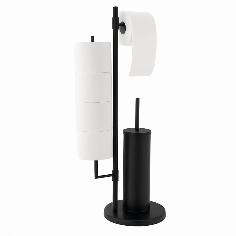 Stojak WC Estiva Round Black czarny mat 3w1 uchwyt na papier rolki i szczotka WC 1 szt.