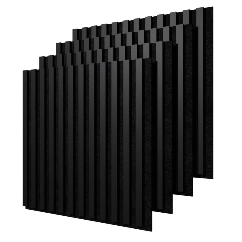 Lamele ścienne na czarnym filcu Stegu, czarne panele akustyczne 60x60,5cm 4szt.