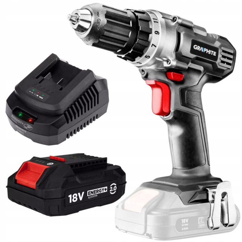 Wiertarko-wkrętarka z akumulatorem 2 Ah i ładowarką GRAPHITE uchwyt samozaciskowy 10 mm 1 kpl