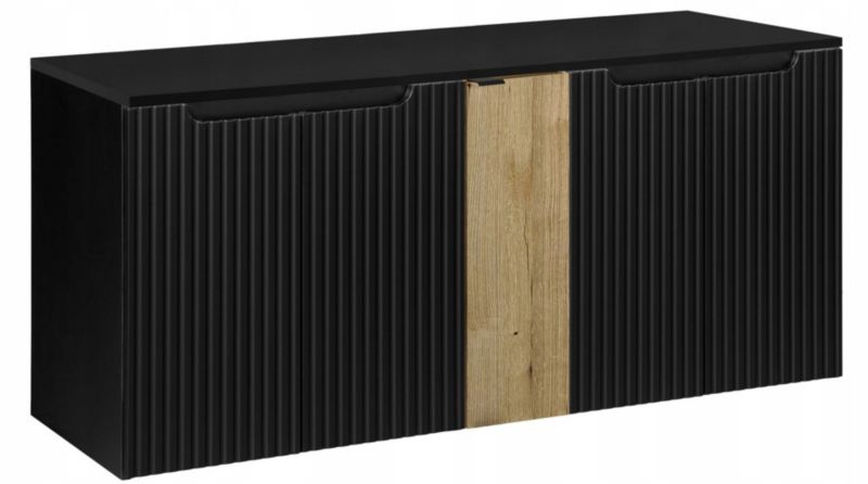 Szafka pod Umywalkę łazienkowa 140 cm Wisząca z Blatem Dąb Nova Black Czarna Furnidea 1 szt.