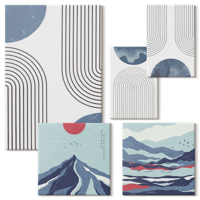 Pentaptyk Na Ścianę Do Biura Wallfluent Abstrakcyjne niebieskie wzory 5 szt.