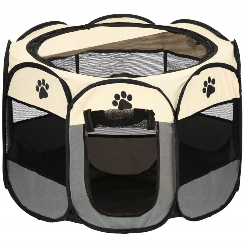 Kojec uniwersalny dla psa i kota Springos 100x100x60 cm składana klatka beżowo-szara 1 szt.