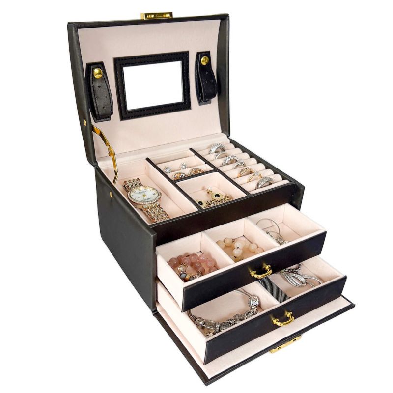 Szkatułka na biżuterię Springos 17,5x14x12,5 cm z przegródkami ekoskóra 1 szt.