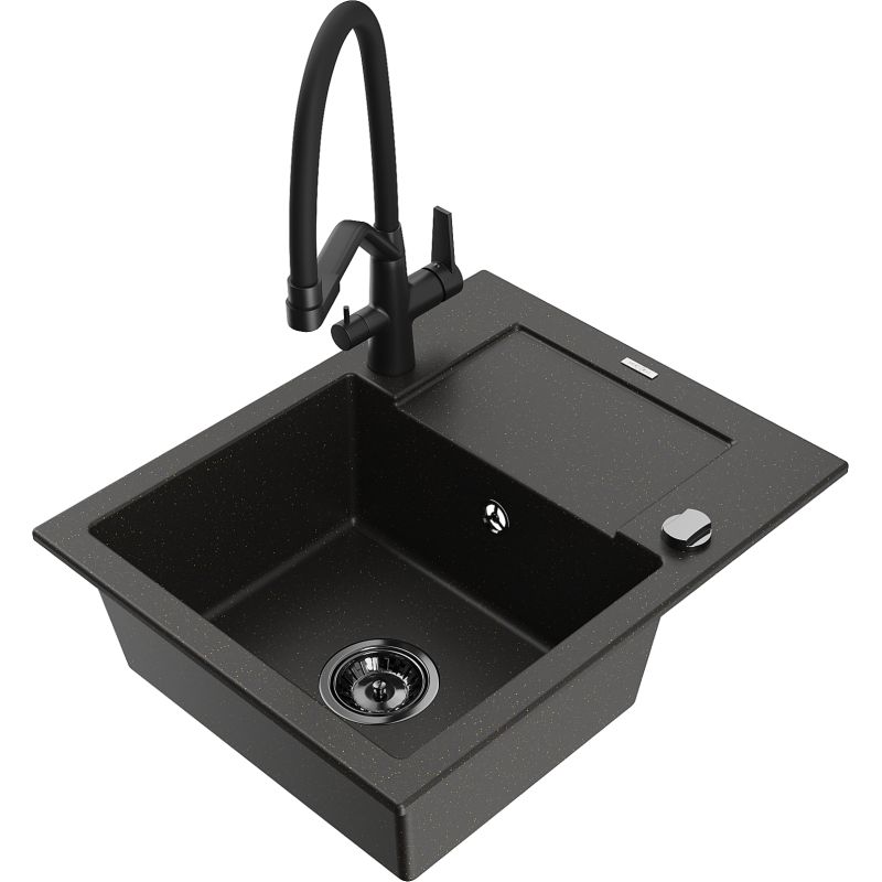 Zlewozmywak granitowy 1-komorowy Mexen Enzo z ociekaczem i baterią kuchenną Duo szary - 6506-71-671701-70-B 1 szt.