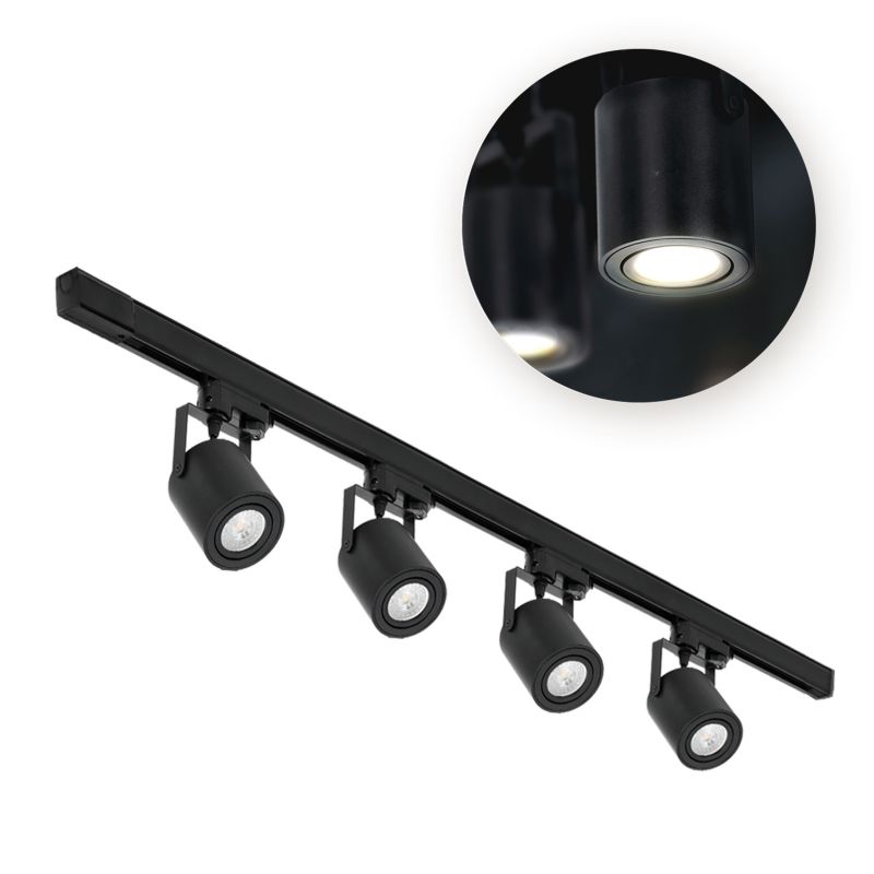Oświetlenie Szynowe 3 fazowe Kobi 4x Reflektor GU10 + Szyna 1m czarne 1kpl.
