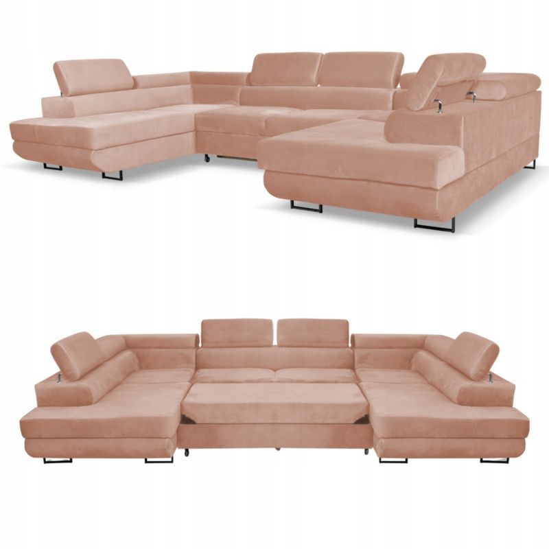 Narożnik do salonu kształt U rozkładany Family Meble Bosso róż 1szt