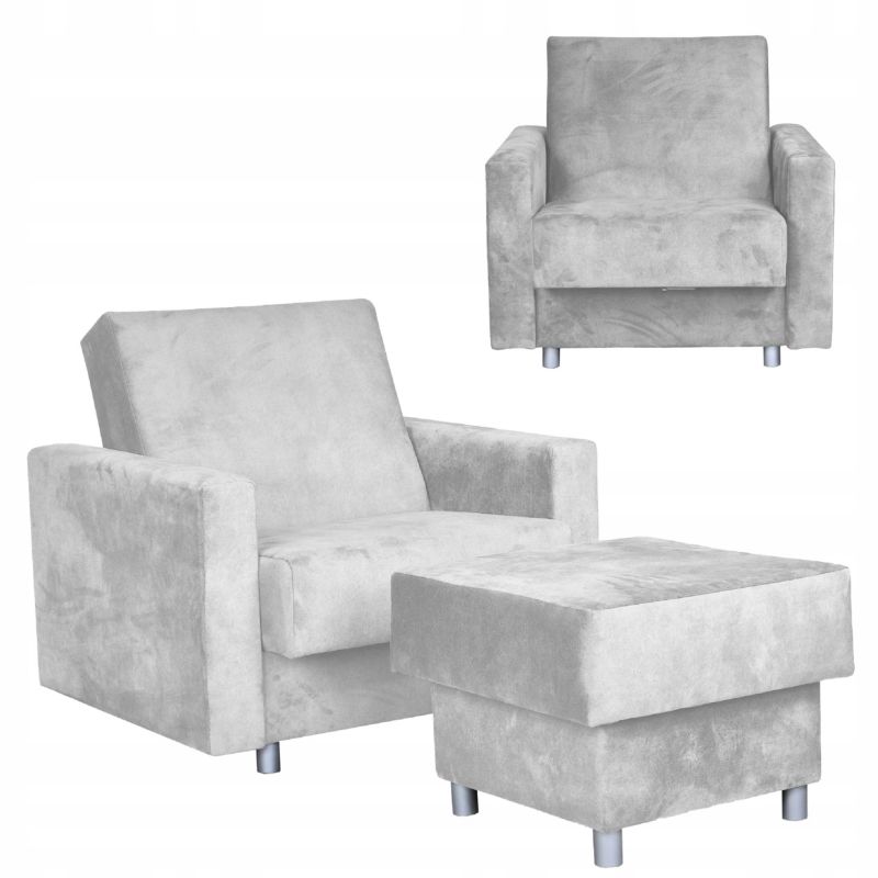 Fotel do salonu rozkładany z podnóżkiem pojemnikiem Family Meble Alicja jasny szary 1szt