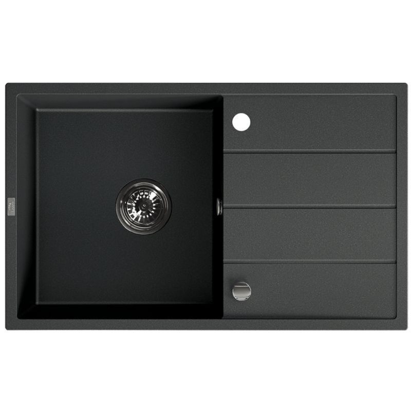 Zlewozmywak Granitowy Laveo 1-komorowy z Ociekaczem Automatyczny Korek Odwracalny WOLIN Czarny 1 szt.