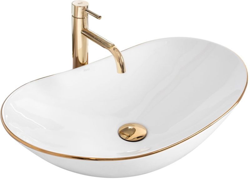 Umywalka Nablatowa Rea Royal Owalna Biały Złoty 62X36X16Cm 1 Szt