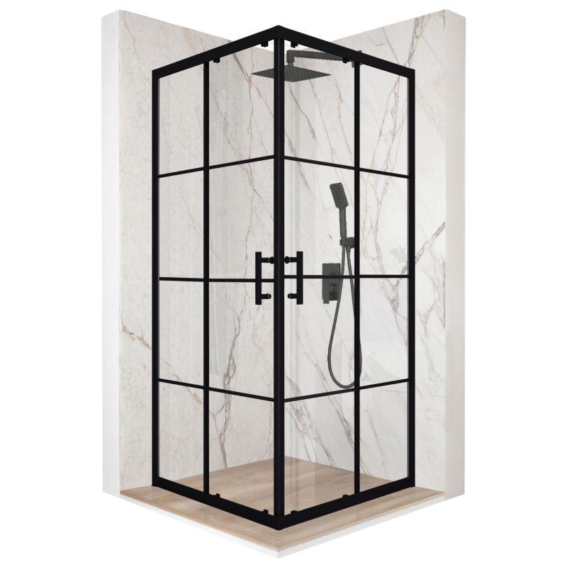 Kabina prysznicowa kwadratowa TECHGLOBE przesuwna czarna 80x80 szkło 6mm + powłoka 1 szt.