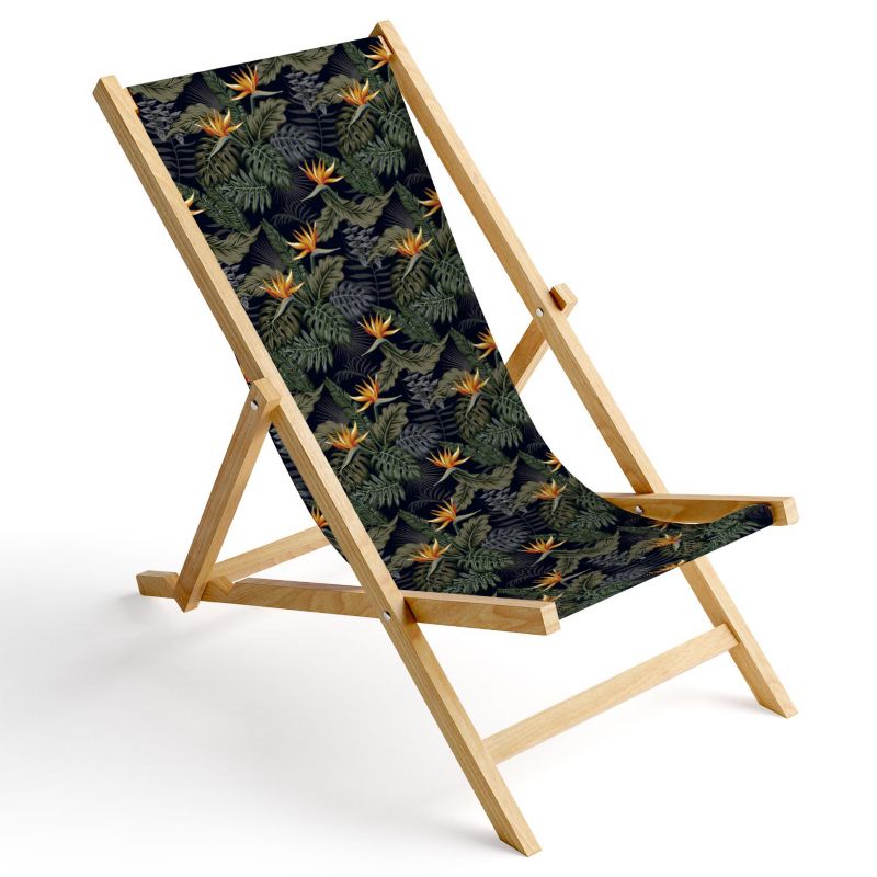 Leżak ogrodowy Ferocity drewniany składany Pomarańczowe kwiaty 1 szt.