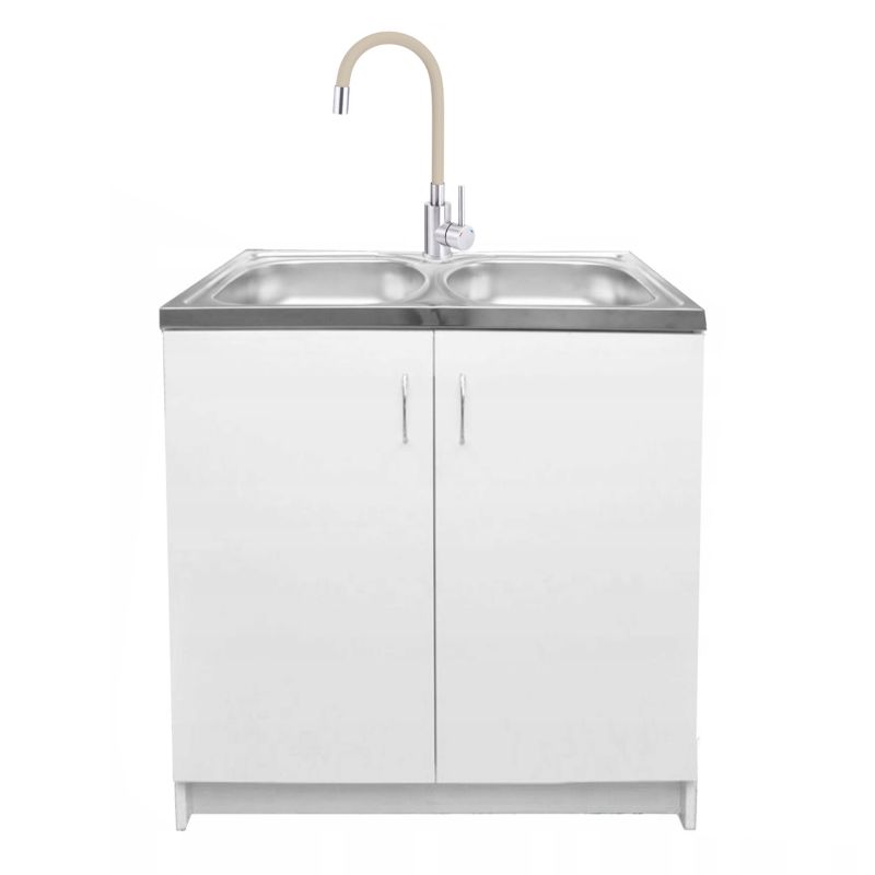 Biała Szafka Kuchenna Stamar 80x50 Zlew 2 Komory Bateria Deante Elastyczna Beżowa