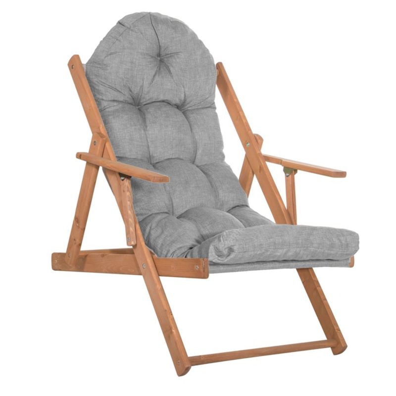 Leżak ogrodowy Springos Borneo drewniany z 3-stopniową regulacją i poduszką szary 1 szt.