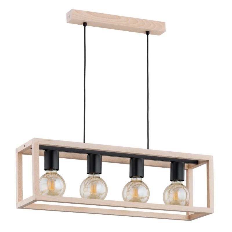 Lampa wisząca Alfa Pako 1434 jasne drewno-czarna nad stół 4xE27 x 15W 1 szt.