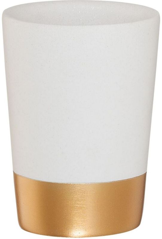 Kubek na szczoteczki Sealskin Glossy biało-złoty, konglomerat, 1 szt.