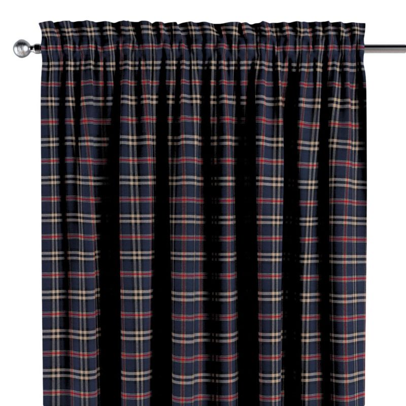 Zasłona na kanale z grzywką 1 szt. 130 x 245 cm Dekoria granatowo-czerwona kratka 1 szt.