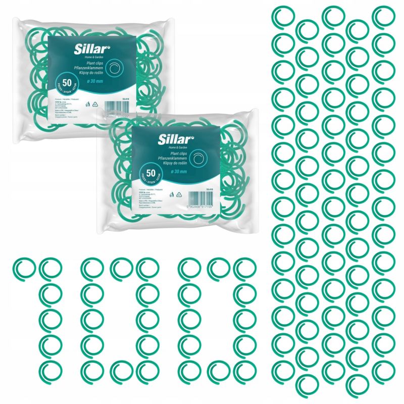Klipsy do mocowania roślin, Sillar, zapinki, z haczykami, do podtrzymywania roślin, łodyg, podpór, 3cm, 100szt