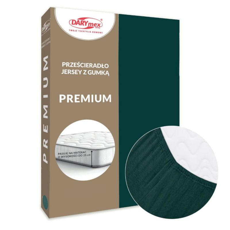 Prześcieradło jersey z gumką Darymex 140x200 kolor zieleń butelkowa PREMIUM 1 szt.