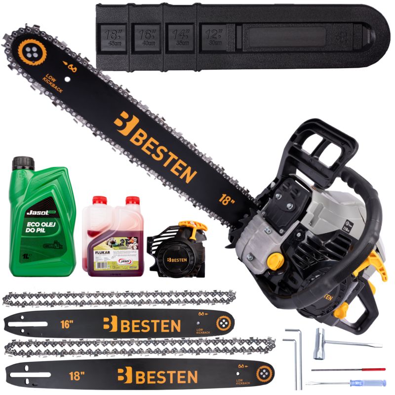 Piła łańcuchowa spalinowa BESTEN BE-2865 58 cm 2,8 kW 2 prowadnice 16/18 cali 1 szt.