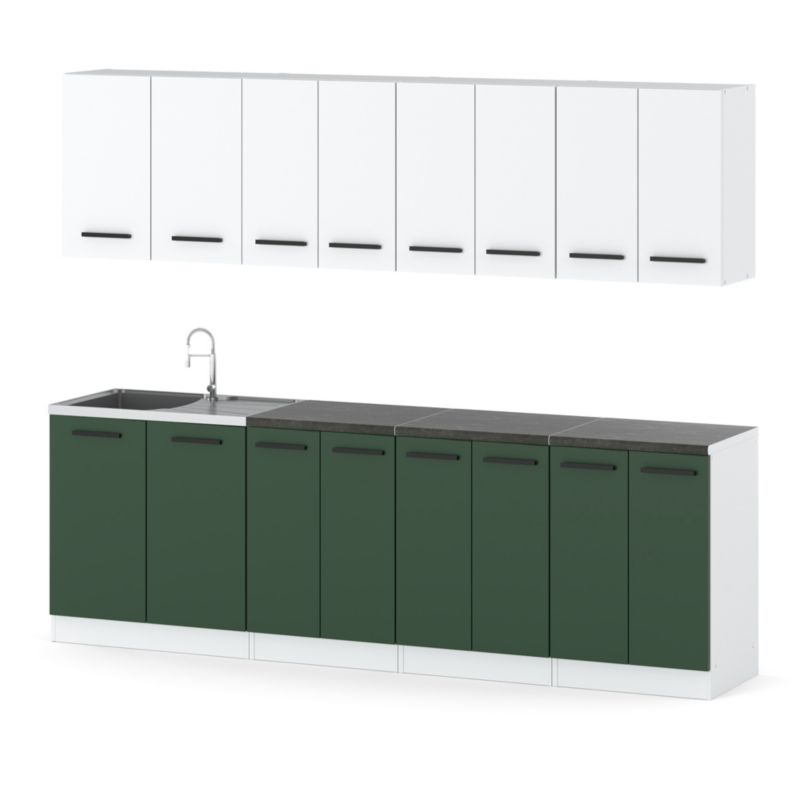 Zestaw Kuchenny Hurtownia-Mebli Z Blatem Kuchnia Vero 260cm Biały Mat Biały Mat/Butelkowa Zieleń 260x47x145 cm 1szt.