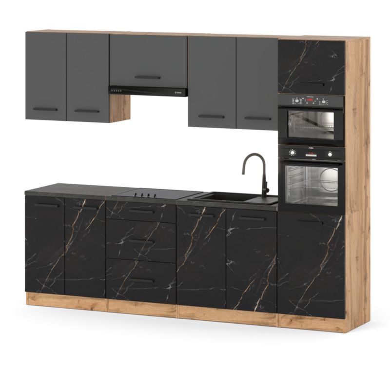 Zestaw Kuchenny Hurtownia-Mebli Z Blatem Kuchnia Marra 260cm Dąb Wotan Szary Mat/San Sebastian 260x47x217 cm 1szt.