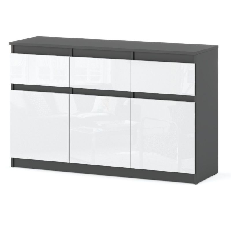 Komoda Hurtownia-Mebli Szuflady 3 Oleksa 3D3SZ 120cm Szary Mat Biały Połysk 120x35x75 cm 1szt.