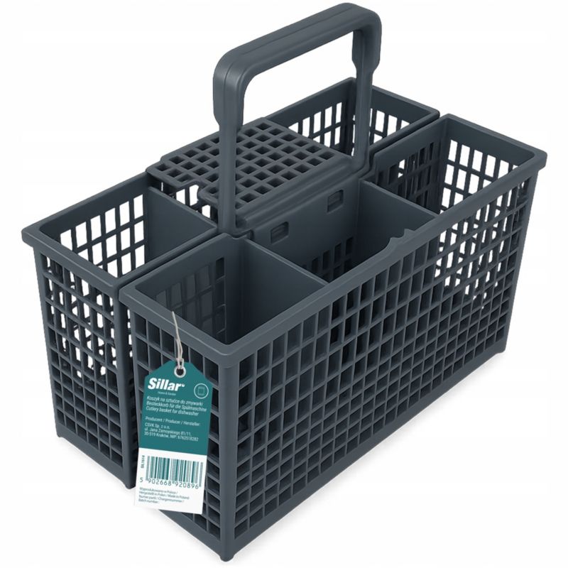 Koszyk do zmywarki, Sillar, uniwersalny, na sztućce, z rączką, 22 x 13 x 12 cm, szary, 1szt