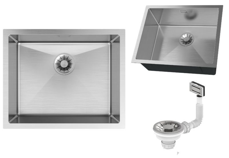 Zlewozmywak Stalowy Jednokomorowy Podblatowy Granitan Silvo54 Chrom Zlew Kuchenny Syfon Lux 1 szt.