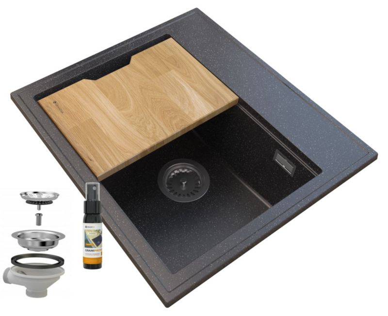 Zlewozmywak Granitowy Kuchenny Granitan Foxal Granitowy z Syfonem i Deską 1kpl.