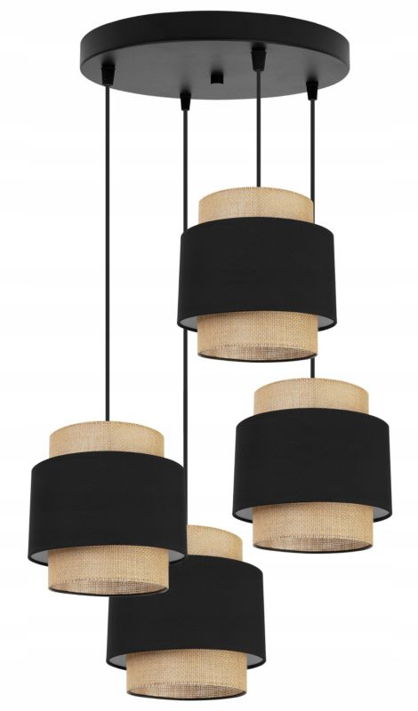 Lampa sufitowa wisząca Light Home LH Boho Juta 4x E27 60W okrągły czarny 1szt.