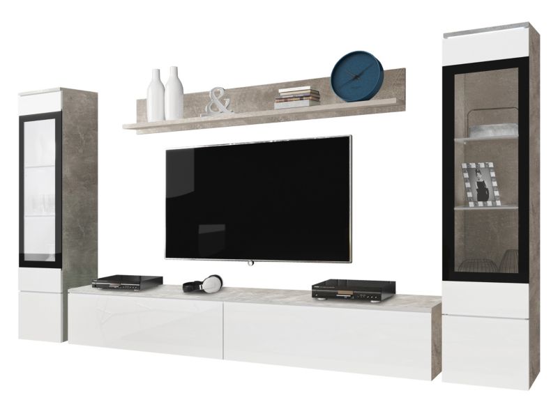 Meblościanka MIRJAN 24 Vera II beton / biały połysk 1 kpl.