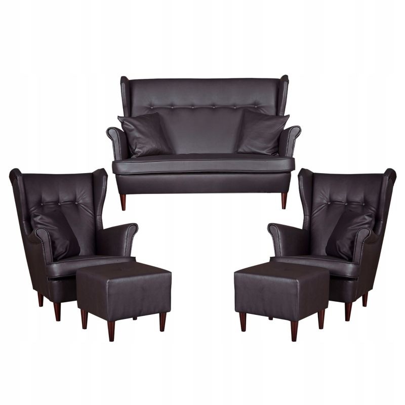 Zestaw wypoczynkowy uszak do salonu sofa fotele pufy Family Meble Eco skóra brąz 1szt