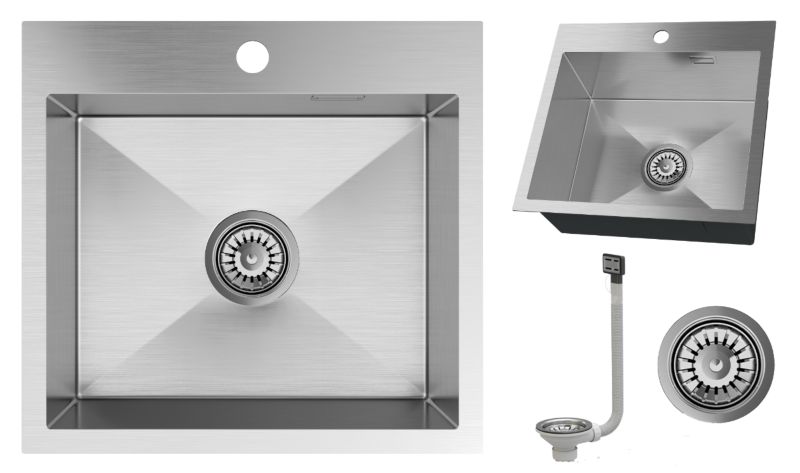 Zlewozmywak stalowy jednokomorowy SILVO48 zlew kuchenny chrom syfon