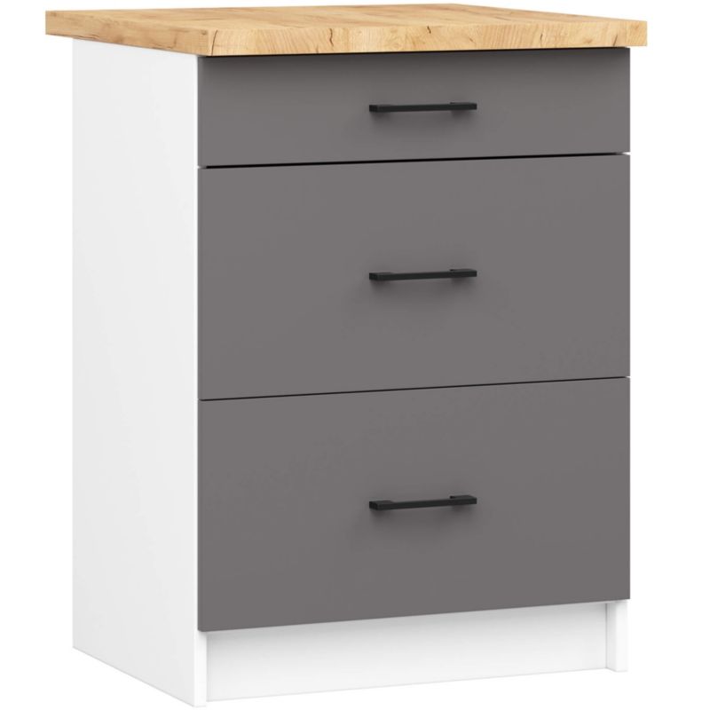 Szafka kuchenna Akord S60 z blatem system Oliwia Biała 60 cm 3 szuflady kolor Grafit Szary mat 60x46x85 cm 1 szt.