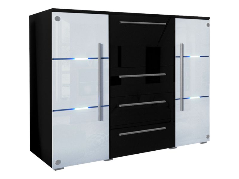 Komoda z oświetleniem LED MIRJAN 24 Bari czarny + biały polysk + czarny połysk 1 szt.